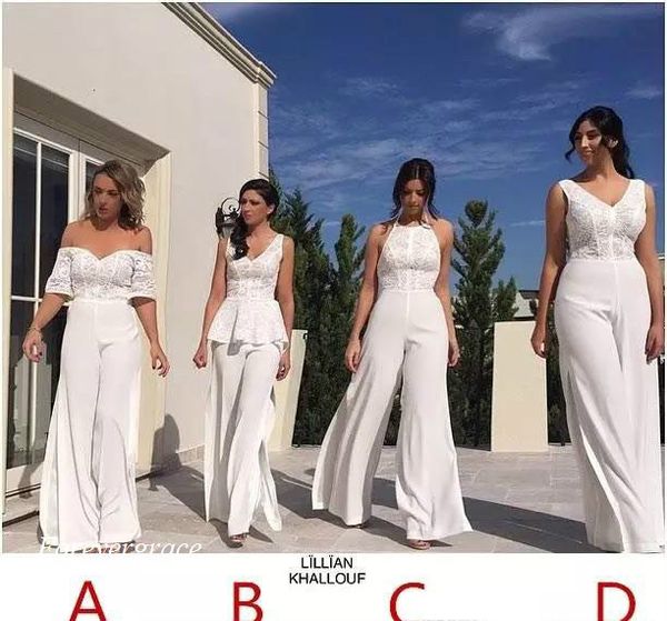 

jumpsuit bridesmaid dress pant suit garden country formal wedding party guest maid of honor gown plus size custom made, White;pink