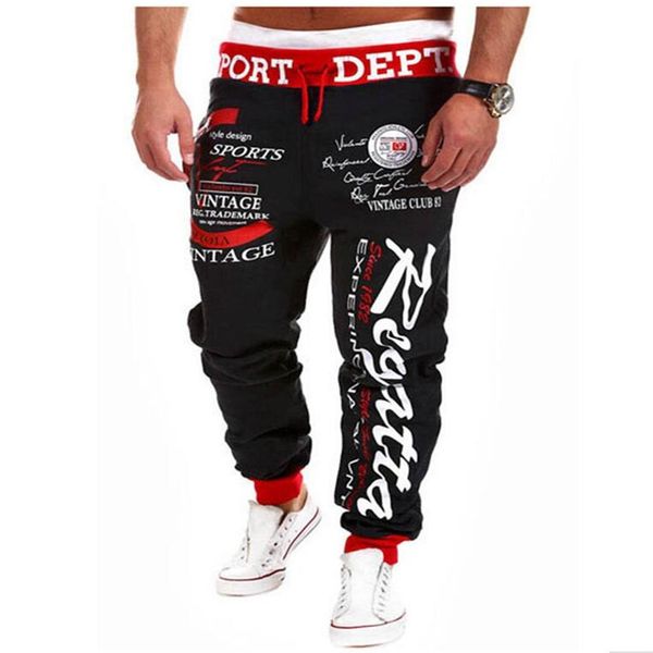

male trousers 2017 new men's casual letters loose sweatpants spell color printed lace trousers joggers men's pants plus size 3xl, Black
