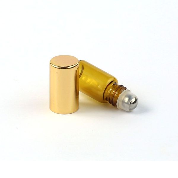 Koku Parfüm Cam Şişeler Üzerinde Yeniden Dolaştırılabilir Amber Rulo Esansiyel Yağ Şişesi Çelik Metal Roller Top 3ml 5ml 10ml
