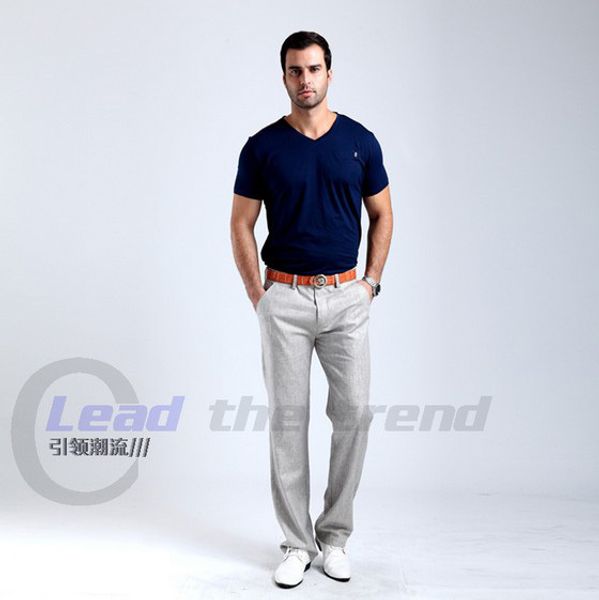 

wholesale- men summer linen korean casual pants straight trousers /size 28-38 ing, Black