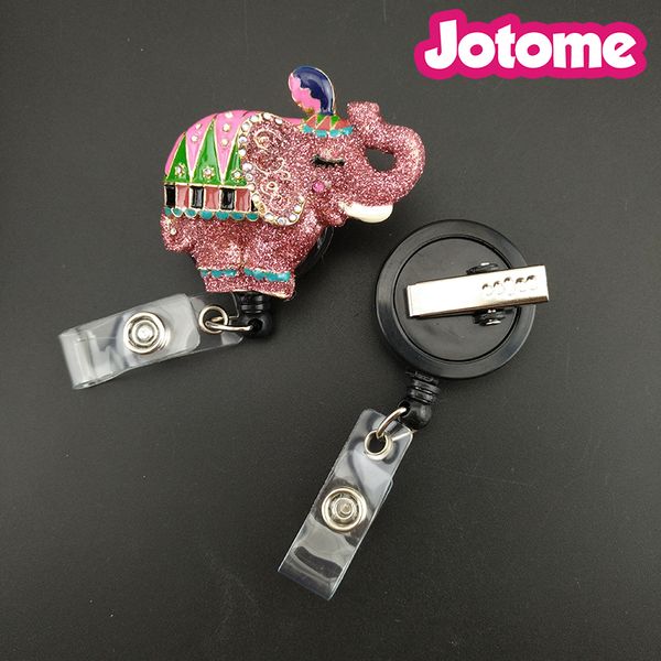 

50pcs/lot glitter pink enamel elephant animal pendant nurse medical gift retractable id name badge reel holder, Gray