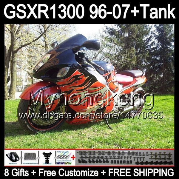 8gift Per SUZUKI Hayabusa arancio lucido GSXR1300 96 97 98 99 00 01 13MY180 GSXR 1300 GSX-R1300 GSX R1300 02 03 04 05 06 07 TOP carenatura nera