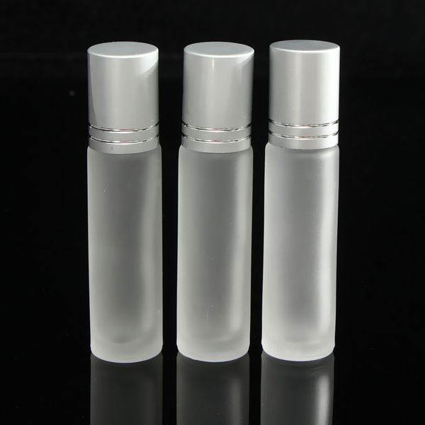 

wholesale- new 3pcs 10ml transparent frosted thick glass roll on essential oil empty perfume sample bottle 10cc stainless steel roller ball