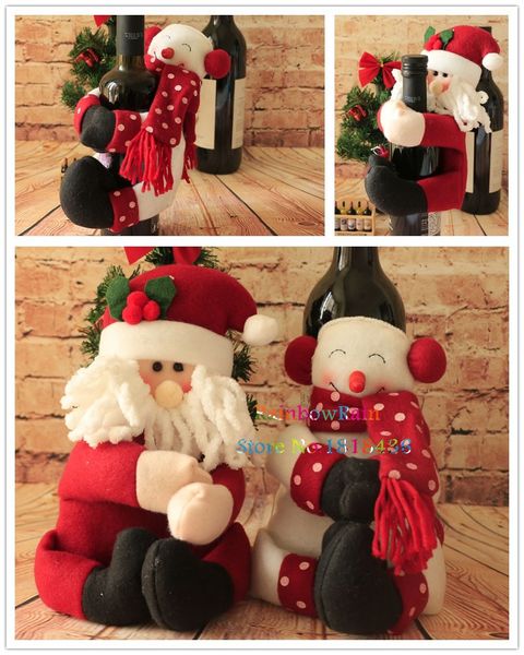 

wholesale- fashion christmas wine bottle cover snowman large new santa claus designs beer bottle cover dinner christmas decorations