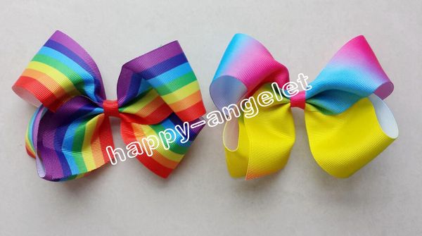 

20pcs fashion 6'' handmade boutique rainbow striped sweet hair bows alligator clips hair ties for kids girls hair accessories hd34, Slivery;white