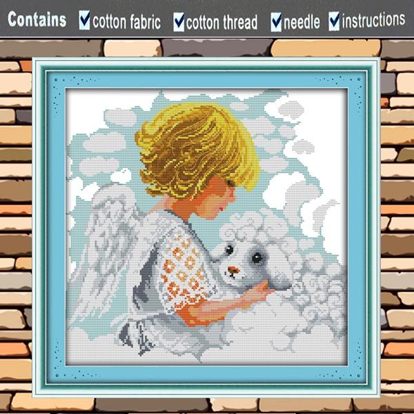 Angelo la ragazza con l'agnello decor dipinto stampato su tela DMC 11CT 14CT kit ricamo a punto croce set di cucito