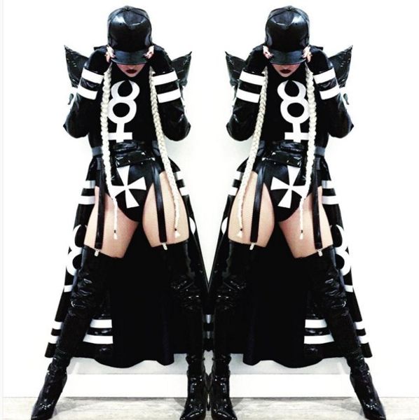 

female personality performance costume night dj stage wear bar dj dancer team jazz dance outfit singer hip hop club set clubwear, Black;red