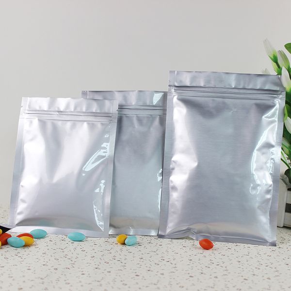 

gift bags 50pcs lot bigger 5sizes silver pure aluminum foil zip lock bag self seal zipper flat bottom retail packaging pouch package
