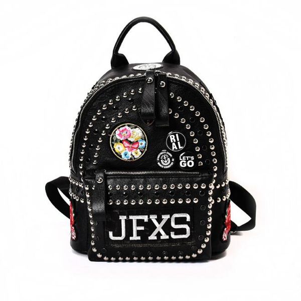 

new fashion lady girls school backpack pu rivet serpentine patchwork backpack punk backpack leisure bags party bags