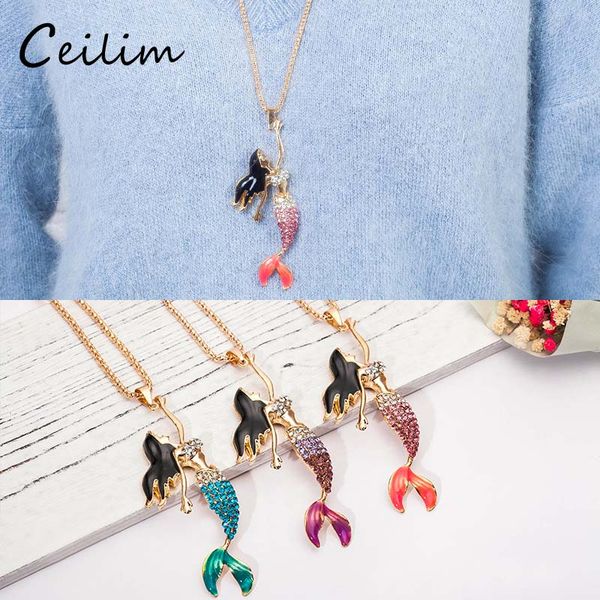 

new sweet girl mermaid necklace multicolor sea-maid decoration pendant necklace women accessories gold plating sweater chain fashion jewelry, Silver