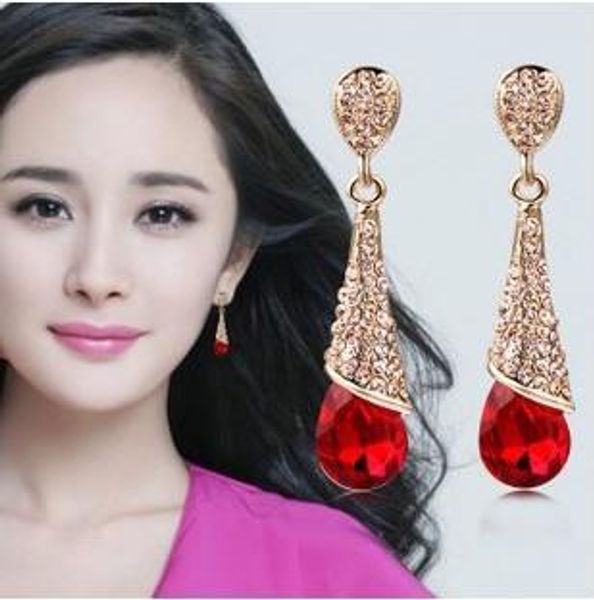 

elegant womens crystal teardrop earrings optional color gold plated wedding jewelry hanging earrings dangle stud earrings, Silver