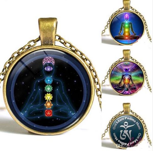 

рейки чакра кулон ом стекло длинное ожерелье чакра исцеление мандала ожерелье йога индийские ювелирные изделия рождественский подарок для же, Silver