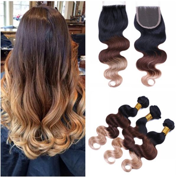 Dark Root Brown Honey Blonde Ombre Malaysian Virgin Hair With