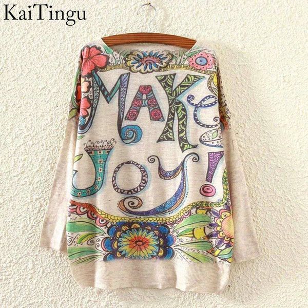 

wholesale- kaitingu 2015 new fashion autumn winter sweater for women and pullover jumper w/ long batwing sleeve knitwear w/ make joy print, White;black