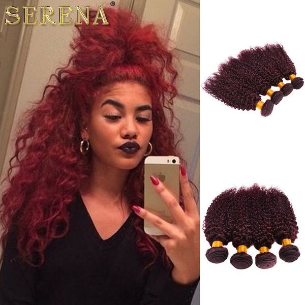 Grade 8a Burgundy Brazilian Curly Human Hair Weave 4 Bundles Wine