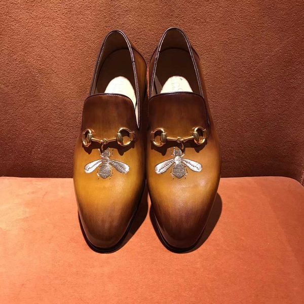 

luxury 2018 quality men's moccasins & loafers leather loafer with bee casual shoes men casual genuine leather brown us:4-9, Black