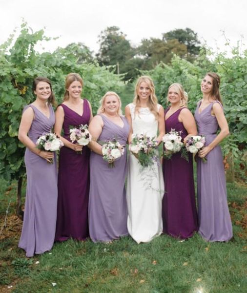 

purple long chiffon bridesmaid dresses flow pleats a line country bridesmaid gowns custom made plus size maid of honor gowns 2018, White;pink