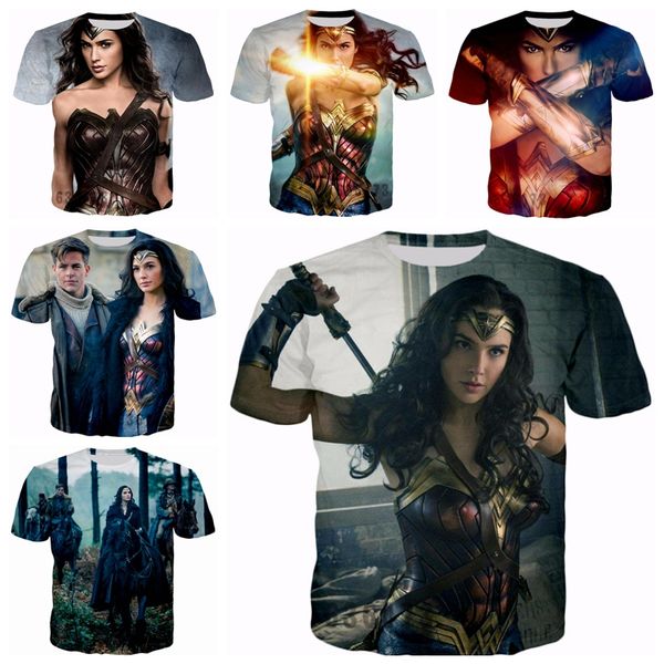 

2017 summer wonder woman movie t-shirts star gal gadot and chris pine 3d print men women fashion t shirts s-5xl h64, White;black
