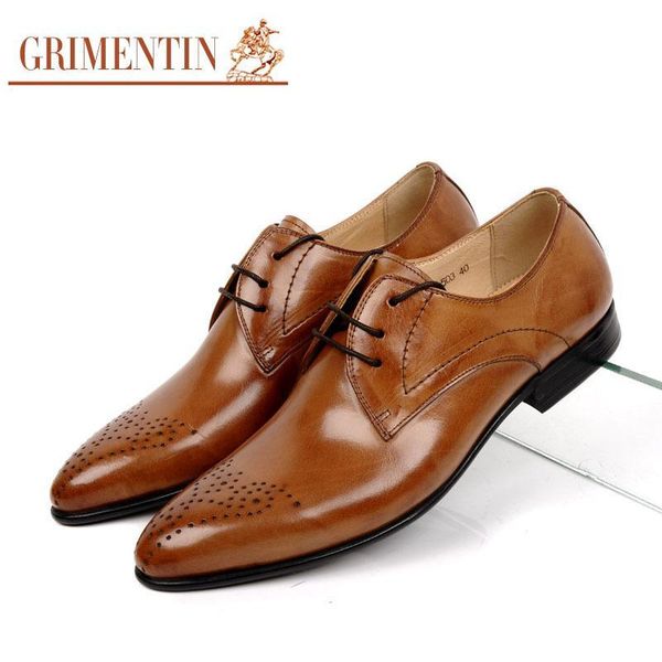 

2017 brand vintage fashion oxfords men dress shoes genuine leather carved style male shoes men for business office, Black