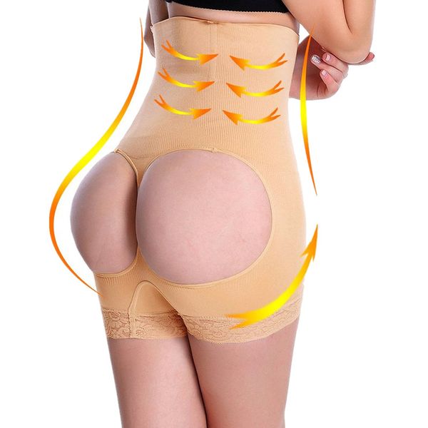 

wholesale- lace beautiful buttock panties tummy control with two hole butt lifter butt enhancer shaper underwear shapewear panties, Black;white