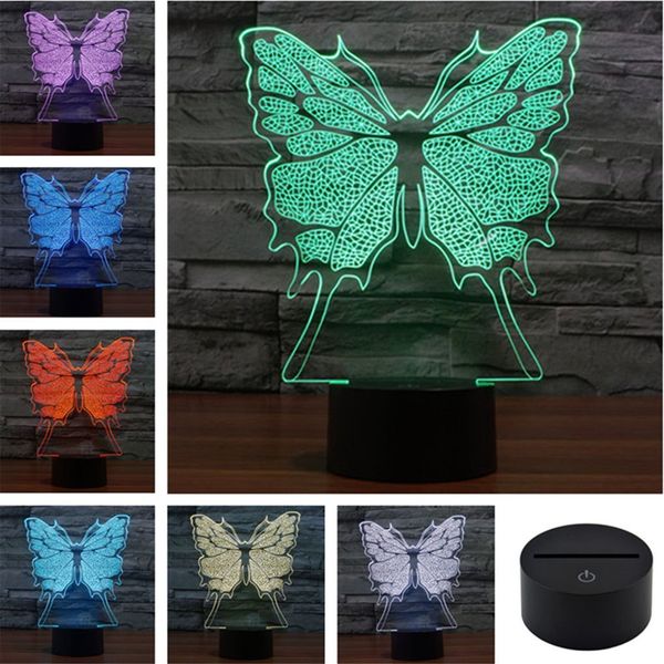 Luci notturne Farfalla Creatura creativa 3D Acrilico Visual Home Touch Lampada da tavolo Colorata Art Decor USB LED Scrivania per bambini 3D-TD115