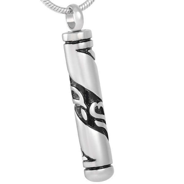 

antique cylinder stainless steel cremation pendant necklace memory ashes keepsake urn casket necklace, Silver