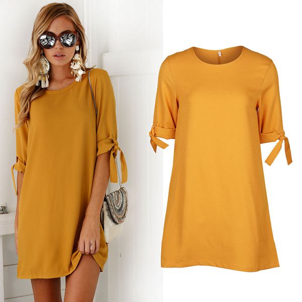 

Ladies Casual Summer Fashion Scoop Neck Loose Short Dress Casual Short Sleeved Shirt Dresses