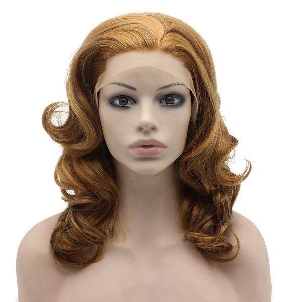 16inch Shoulder Length Wavy Blonde Lace Front Synthetic Wig