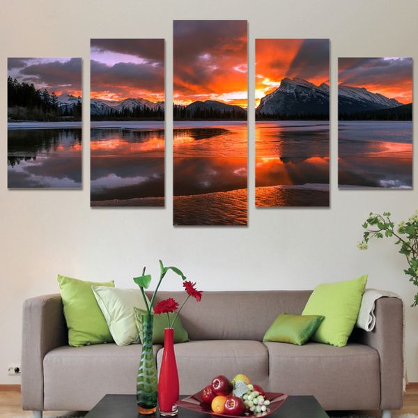 Acheter Ensemble Encadré Hd Imprimé Montagne Ciel Coucher Du Soleil Mur Art Photo Toile Imprimer Affiche Photos Peintures Abstraites De 3569 Du