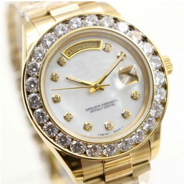 

Luxury Wristwatch Brand President Day Date 18K Gold Men's Watch Big Diamond watch Automatic mechanical Bezel Black Dial Diamonds Watches #68