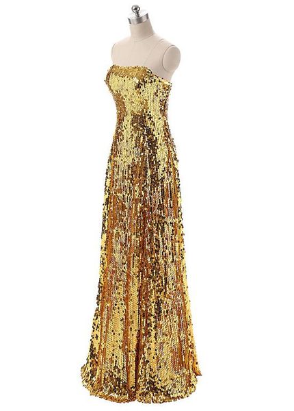 

shimmering sequin lace strapless neckline a-line prom dresses bling bling gold evening dress vestidos largos fiesta, Black