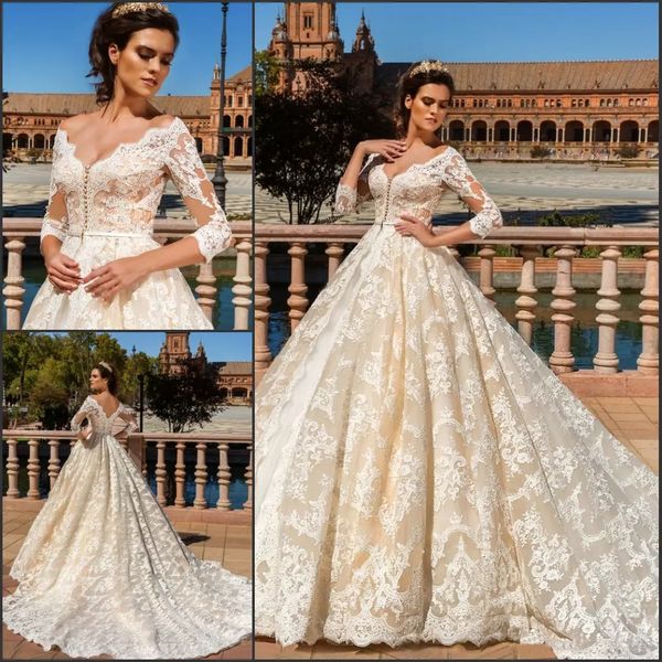 

арабский дубай полный шнурок длинные рукава line свадебные платья 2018 милая backless суд поезд свадебные платья, White