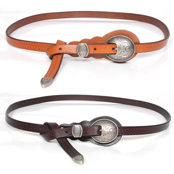 

wholesale- 2016 fashion brand vintage genuine leather belt buckle fine female floral carved leather women's belt for jeans, Black;brown