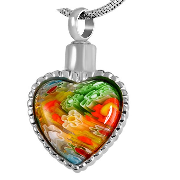 

ijd8551 heart cremation necklace stainless steel ashes keepsake urn pendant necklace gemstone memory funneral jewelry, Silver