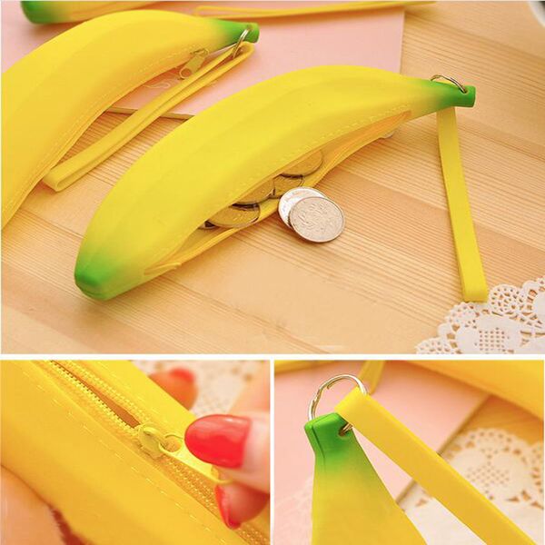 

silicone banana small purse banana coin pencil case wallet bag purse bag key keychain cosmetic jewelry gifts waterproof, Red;black