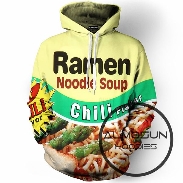 

Оптово-ALMOSUN Говядина Chili Ramen Лапша Японский 3D с набивным рисунком Толстовки Карманы Толстовка Hipster Модная повседневная уличная одежда унисекс
