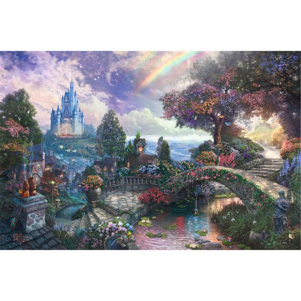 Prenses Fotoğraf Backdrop Eski Kale Taş Köprü Nehir Fantasy Çiçekler Ağaçları Çocuk Çocuklar Açık Gökkuşağı Karikatür Fotoğraf arka planında