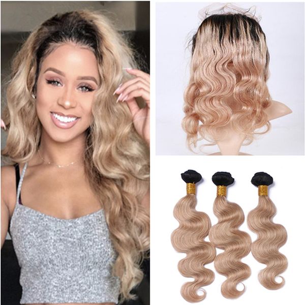 

9a brazilian virgin hair body wave 3 bundle with pre plucked 360 full lace band frontal clo ure ombre 1b 27 with adju table trap