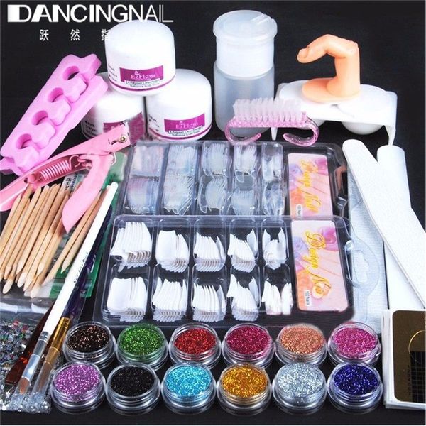 

wholesale- new professional acrylic powder glitter false french tips polymer builder nail brush file deco scissors diy nails art kit set