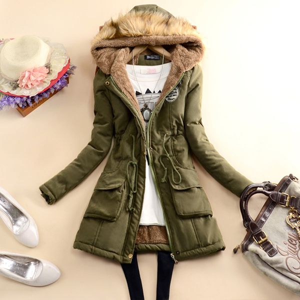 Atacado-2022 Womens Faux Fur forred Parka Casats Outdoor Jaqueta longa com capuz de inverno PLUS TAMANHO DE NEVEL