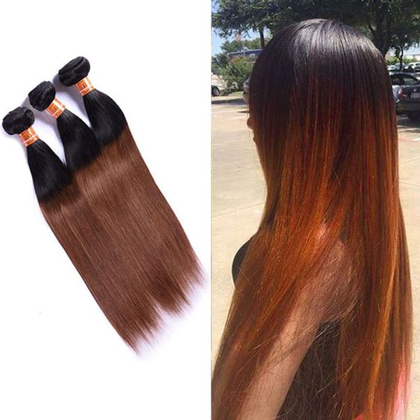 

brazilian ombre human hair 3 bundles two tone 1b/30 auburn brown hair weave brazilian straight virgin human hair extensions, Black