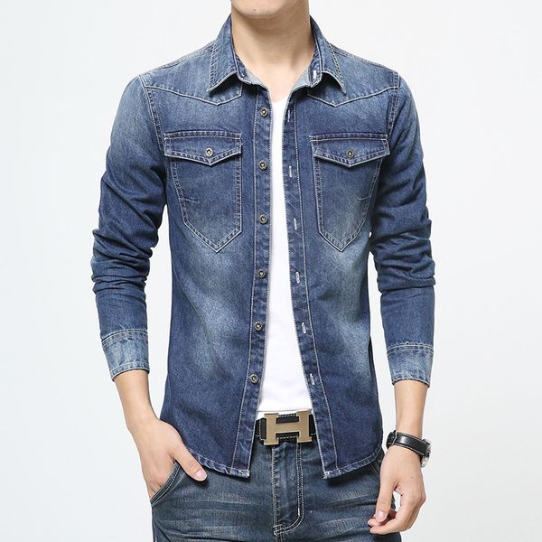 

2017 новый осенняя мода марка мужчины джинсы рубашка сплошной цвет slim fit с длинным рукавом джинсовая рубашка повседневная мужчины рубашка, White;black