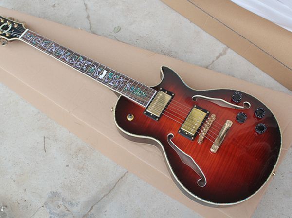 

Semi hollow electric guitar with mahogany neck black pickguard gold hardware offer cu tomized