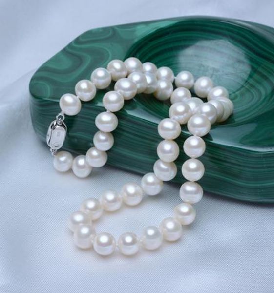 

9-10mm white natural pearl necklace 17 inch 925 silver clasp