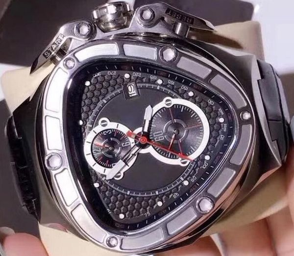 

new mens chronograph triangle watch men black lamborghini 66th anniversary japan os vk quartz sport racing car leather chrono ronda watches, Slivery;brown