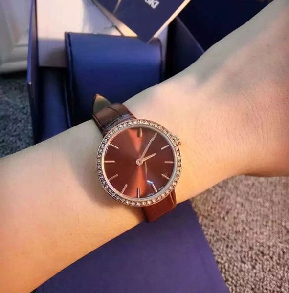 

new brand women luxury wristwatches fashion quartz watches genuine leather rhinestone watch for ladies girls female relojes mujer, Slivery;brown