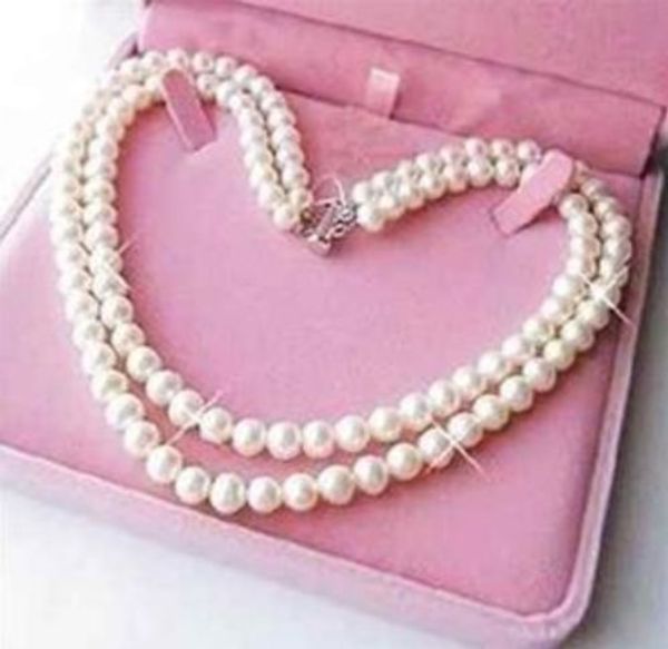

amazingly beautifulexquisite 2 rows 7-8mm white pearl necklace 17-18, Silver