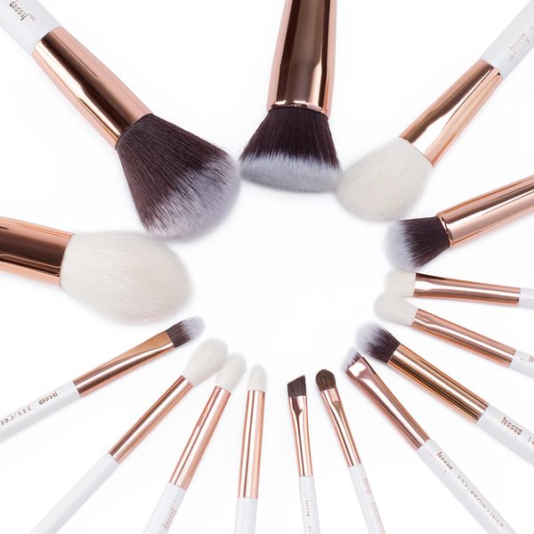

jessup pearl white rose gold professional makeup brushes set make up brush tools kit foundation powder definer shader liner good quality