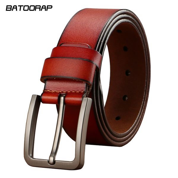 

wholesale- [batoorap] 2017 fashion men belt enuine leather belt men vintage belt 3 colors mens luxury waist strap, Black;brown