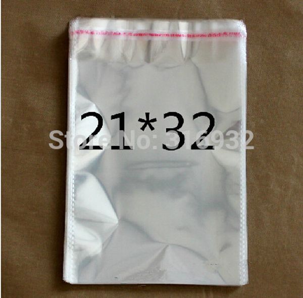 Atacado - Celofane resealable claro / BOPP / POLY PVC BIG 21 * 32 cm transparente saco de opp embalagem sacos de plástico self adesivo 21 * 32 cm